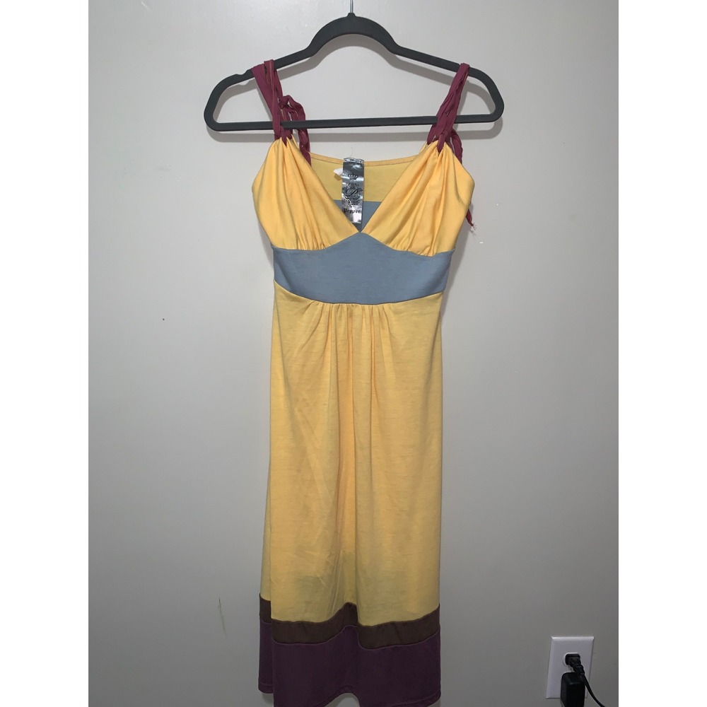 Pepper Women Yellow Colorblock Empire Waist Tie Strap Midi Dress Medium
